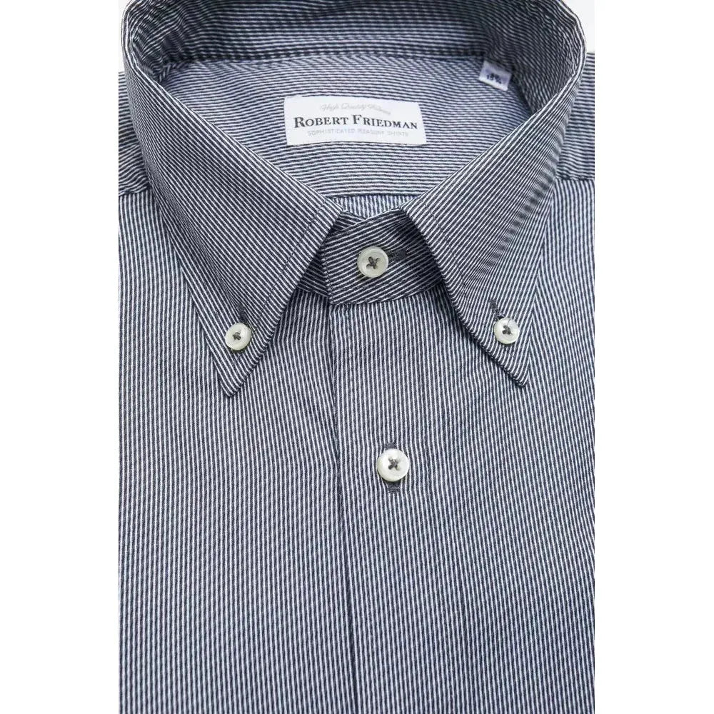 Robert Friedman Blue Cotton Men Shirt Robert Friedman Dim Gray