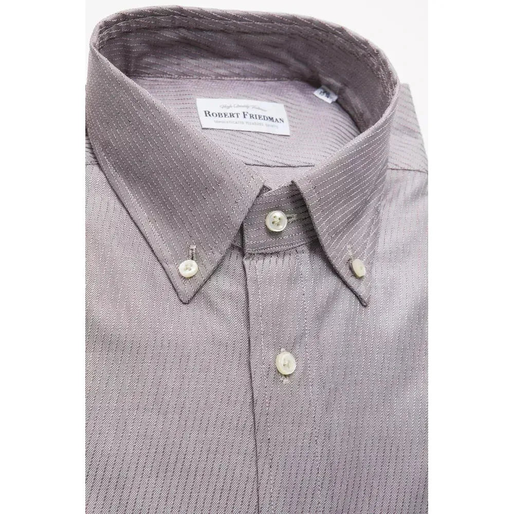 Robert Friedman Beige Cotton Men Shirt Robert Friedman Dark Gray