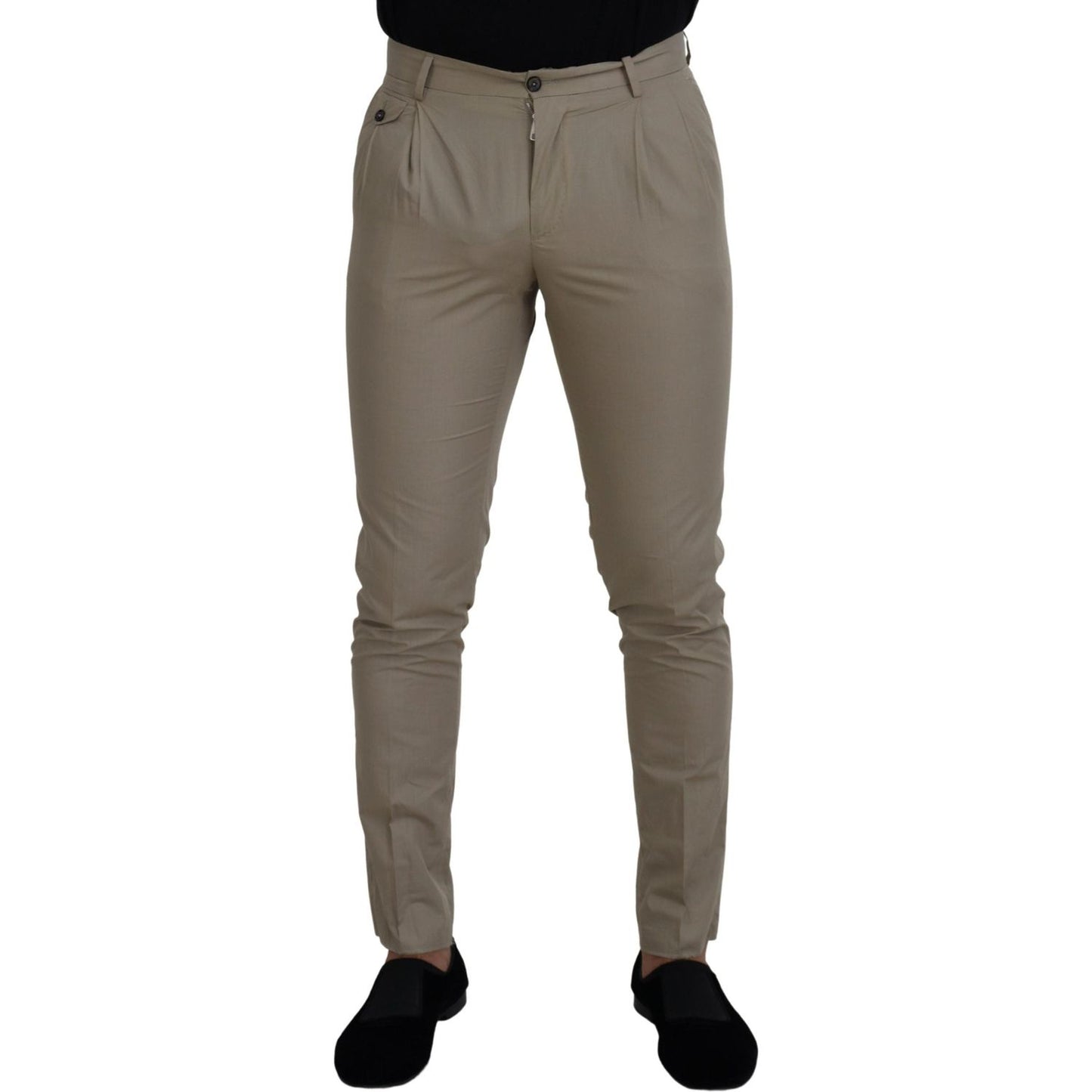 Dolce & Gabbana Stunning Beige Italian Cotton Trousers Dolce & Gabbana Dim Gray