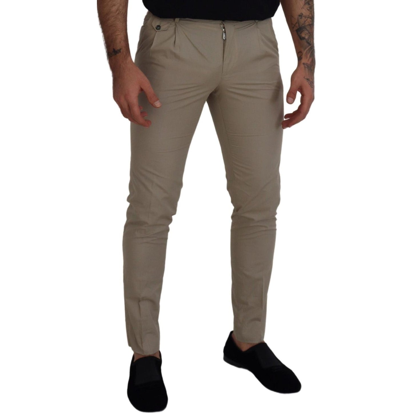 Dolce & Gabbana Stunning Beige Italian Cotton Trousers Dolce & Gabbana Dim Gray
