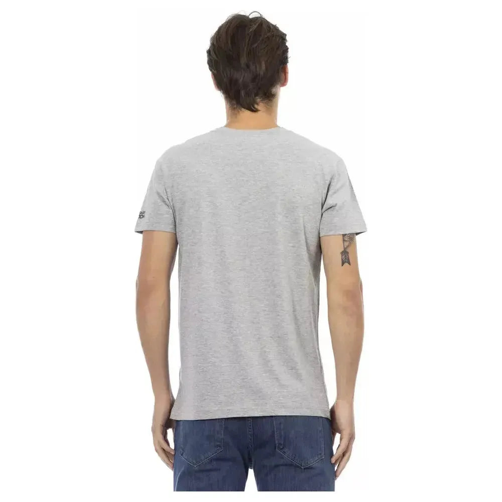 Trussardi Action Gray Cotton Men V-Neck T-Shirt Trussardi Action Gray