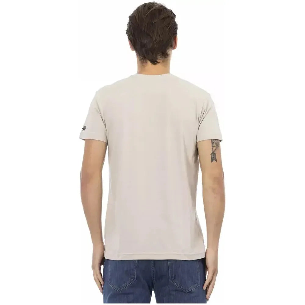 Trussardi Action Beige Cotton Men V-Neck T-Shirt Trussardi Action Light Gray