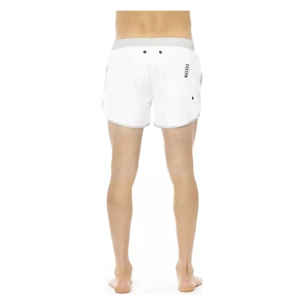 Bikkembergs White Polyester Men Swim Short Bikkembergs Light Gray