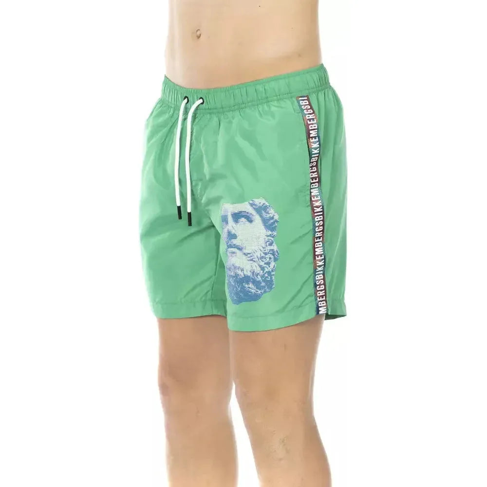 Bikkembergs Green Polyester Men Swim Short Bikkembergs Dark Sea Green