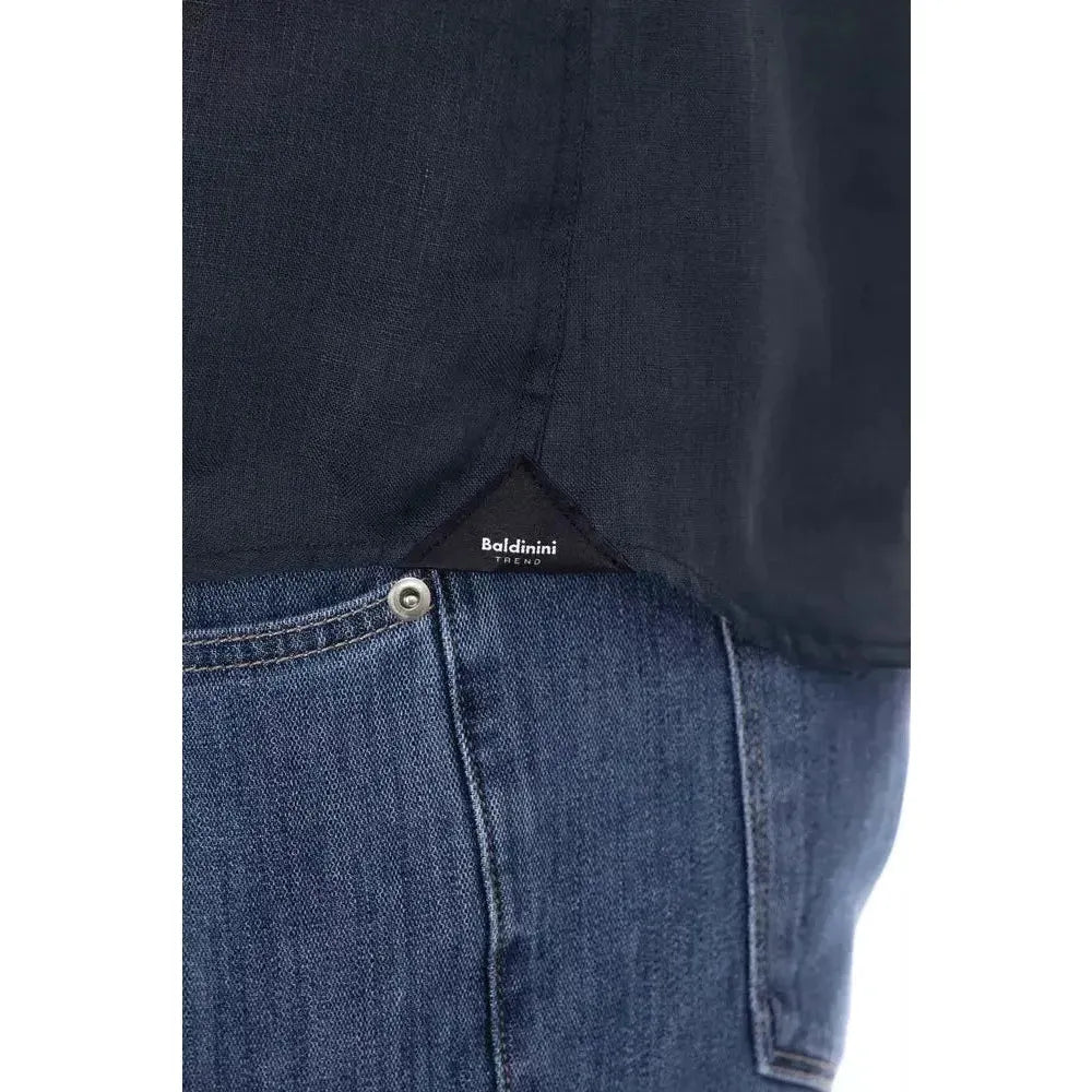 Baldinini Trend Blue Linen Men Shirt Baldinini Trend Dark Slate Gray