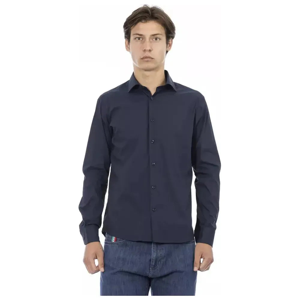 Baldinini Trend Blue Cotton Men Shirt Baldinini Trend Dark Slate Gray