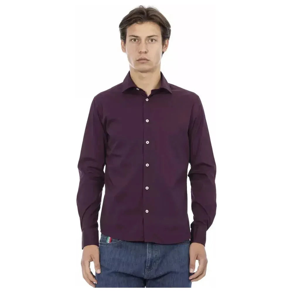 Baldinini Trend Bordeaux Cotton Men Shirt Baldinini Trend Dark Slate Gray