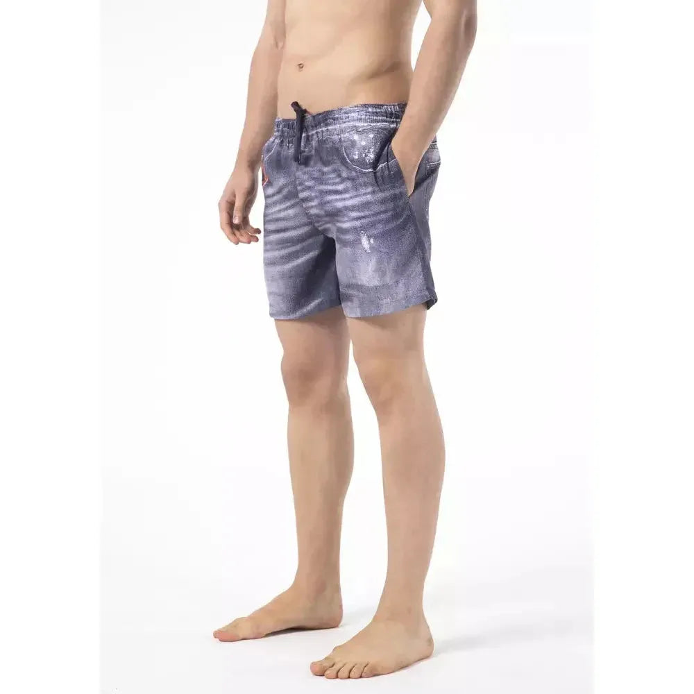 Just Cavalli Blue Polyester Men Swim Short Just Cavalli Antique White