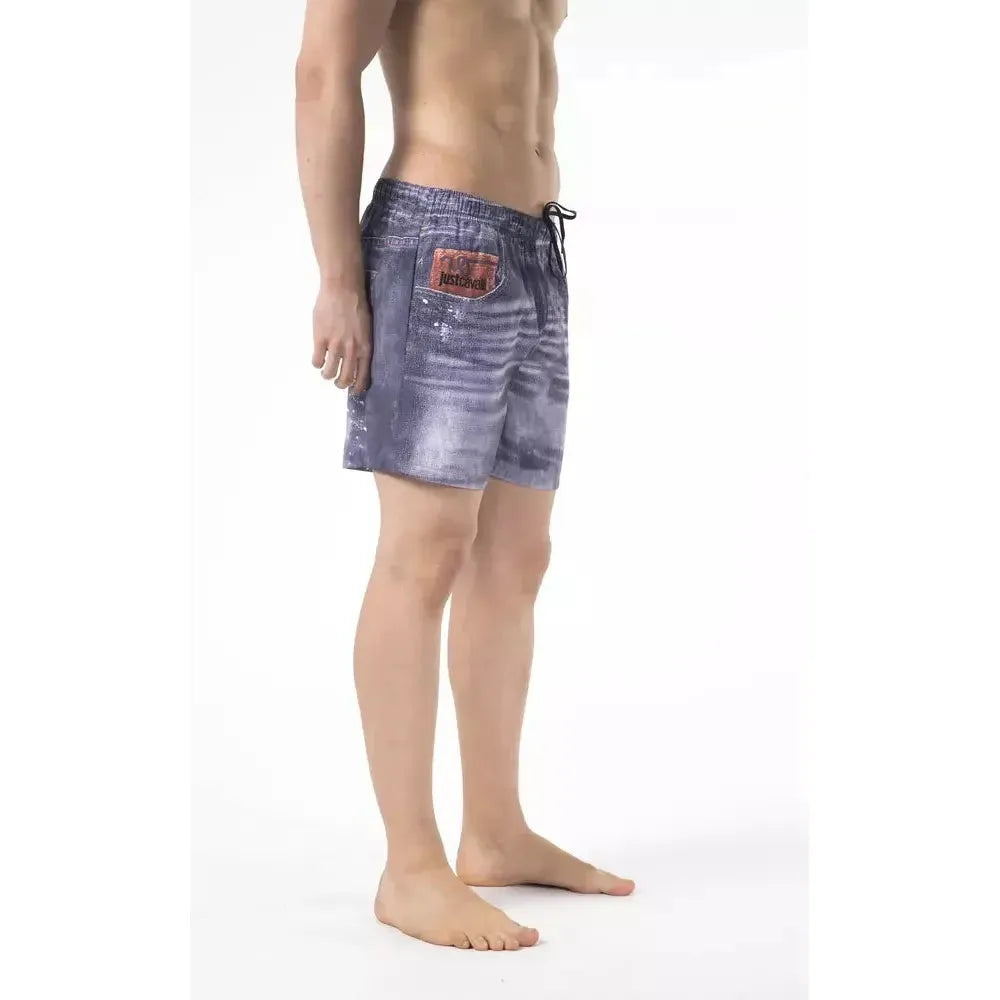 Just Cavalli Blue Polyester Men Swim Short Just Cavalli Antique White