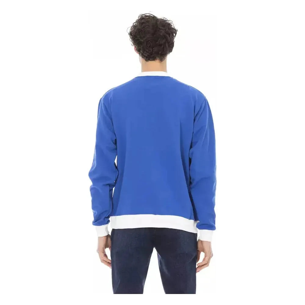 Baldinini Trend Blue Cotton Men Sweater Baldinini Trend Steel Blue