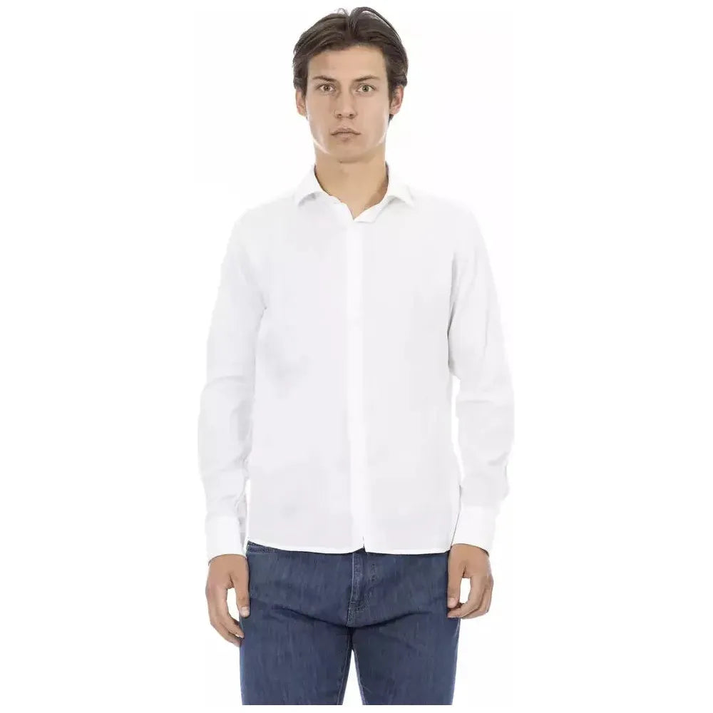 Baldinini Trend White Cotton Men Shirt Baldinini Trend Dark Slate Gray