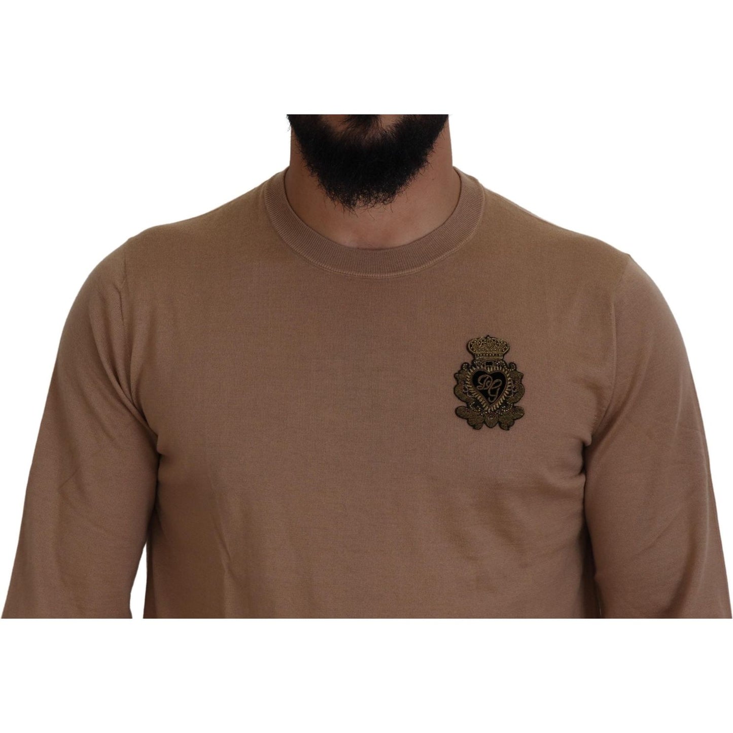 Dolce & Gabbana Beige Cashmere Crewneck Pullover Sweater Dolce & Gabbana Dark Olive Green
