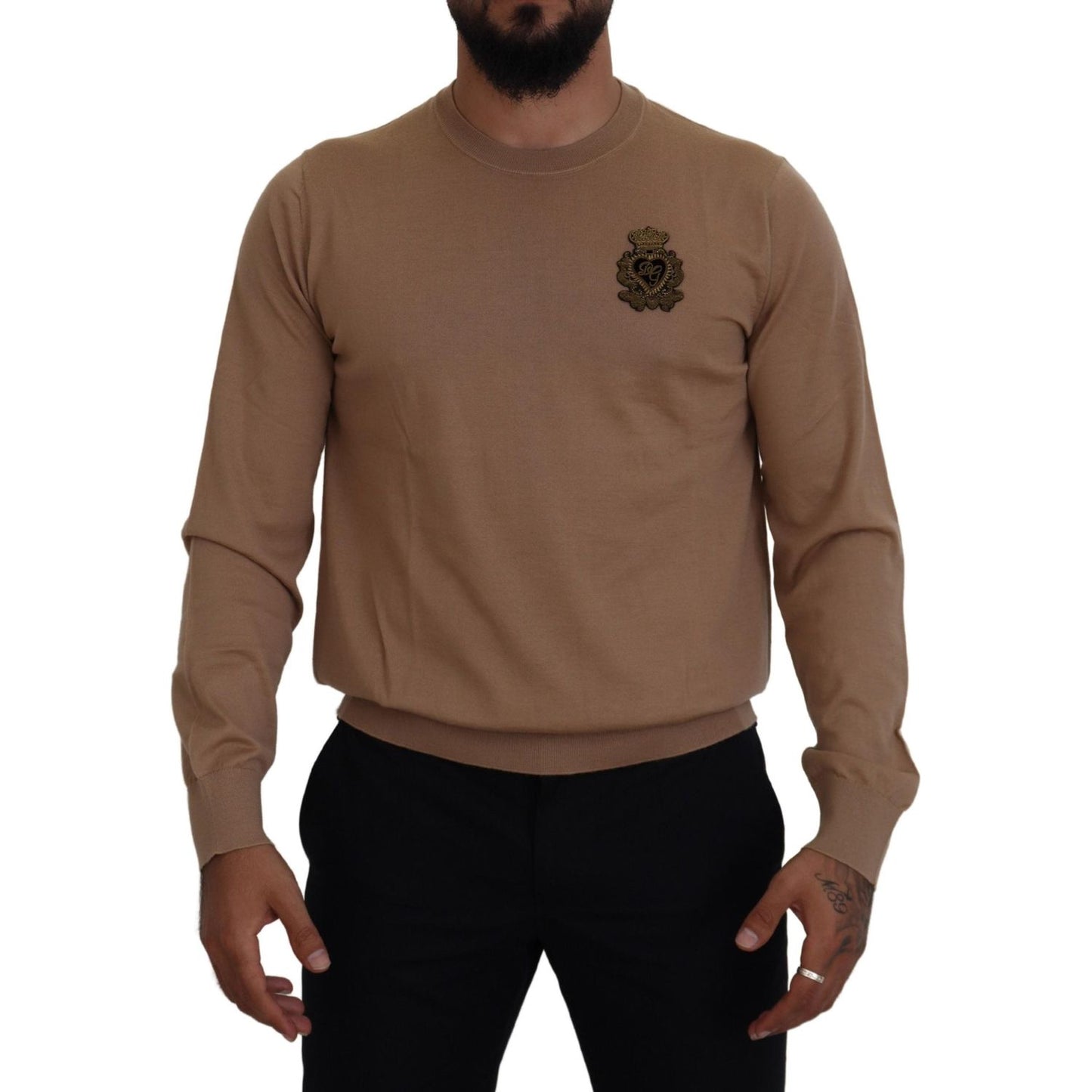 Dolce & Gabbana Beige Cashmere Crewneck Pullover Sweater Dolce & Gabbana Dark Olive Green