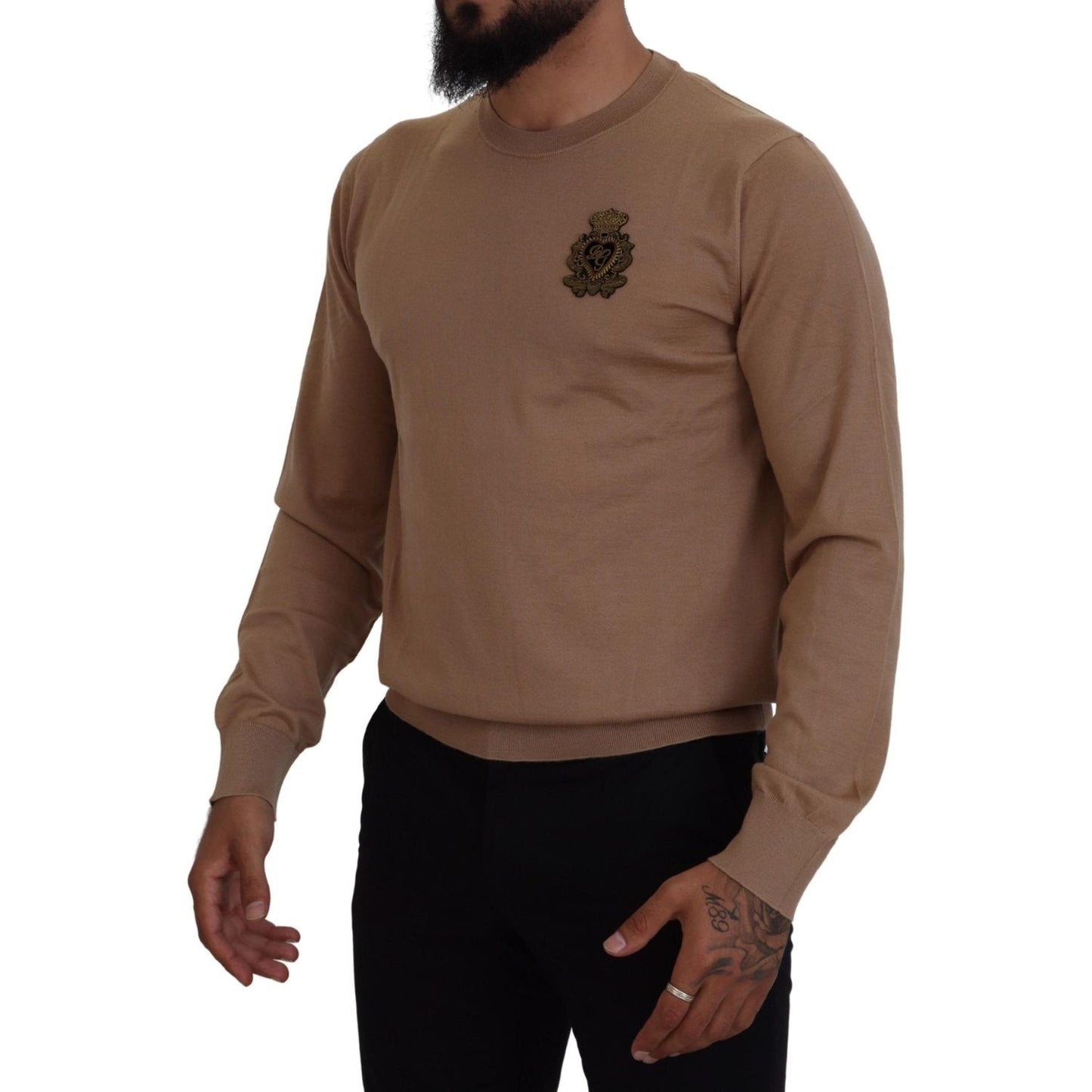 Dolce & Gabbana Beige Cashmere Crewneck Pullover Sweater Dolce & Gabbana Dark Olive Green