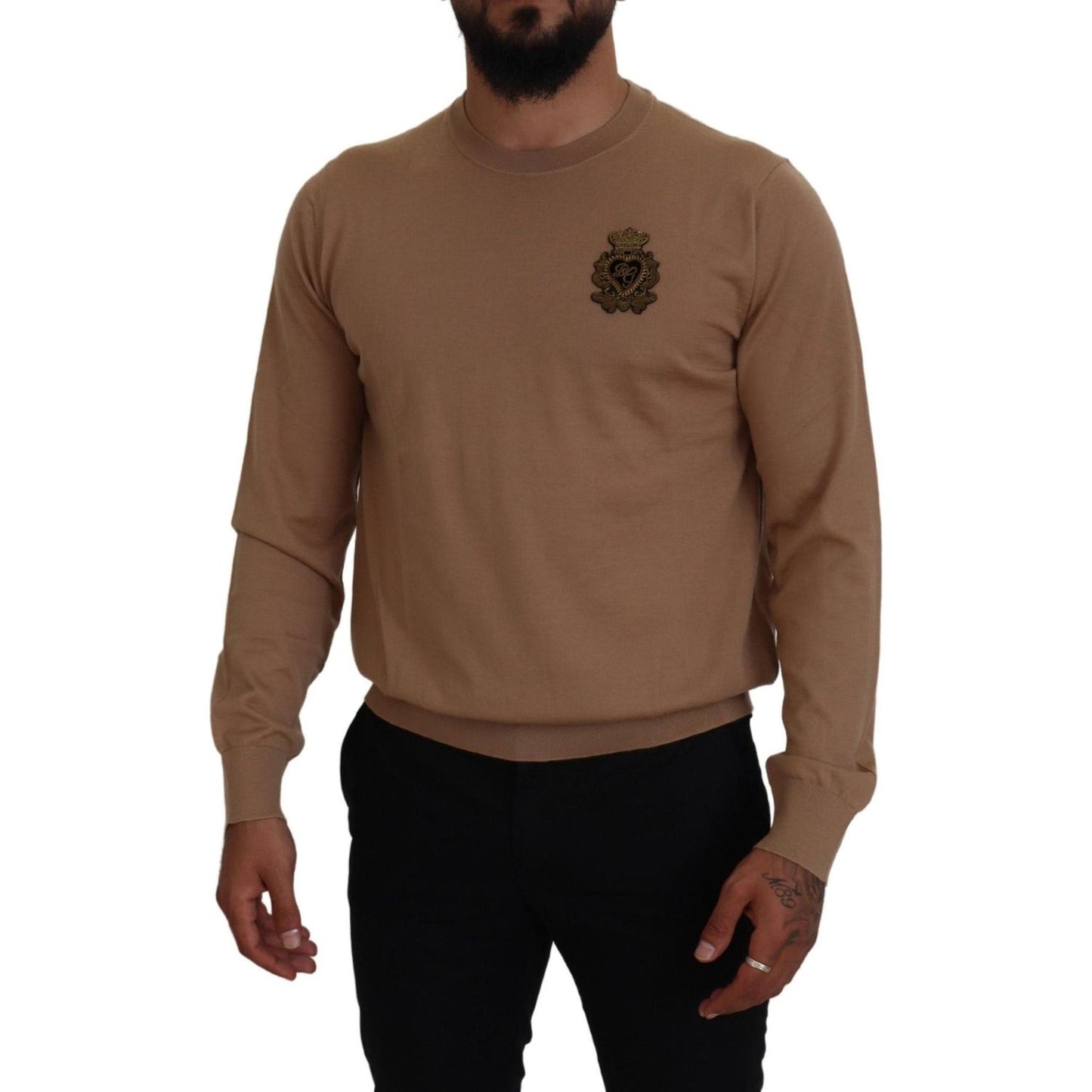 Dolce & Gabbana Beige Cashmere Crewneck Pullover Sweater Dolce & Gabbana Dark Olive Green