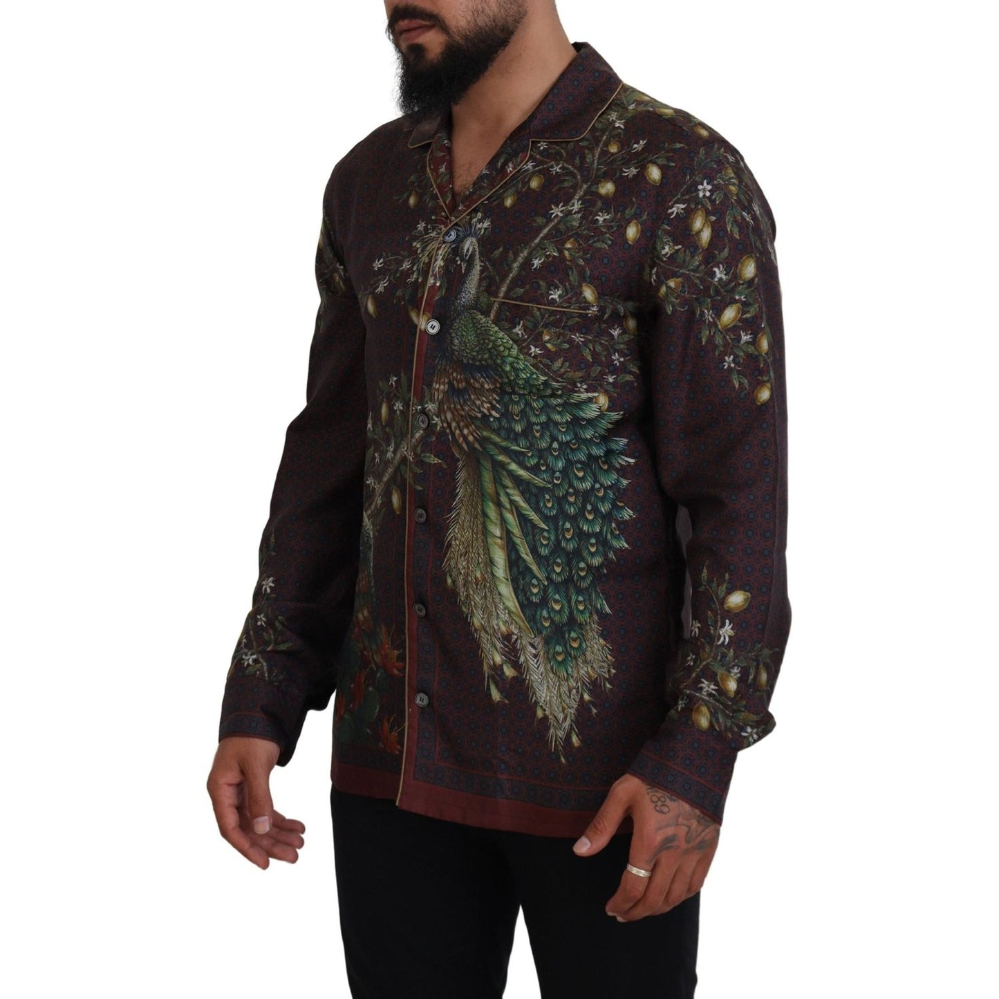 Dolce & Gabbana Elegant Silk Satin Men's Pajama Style Shirt Dolce & Gabbana Black
