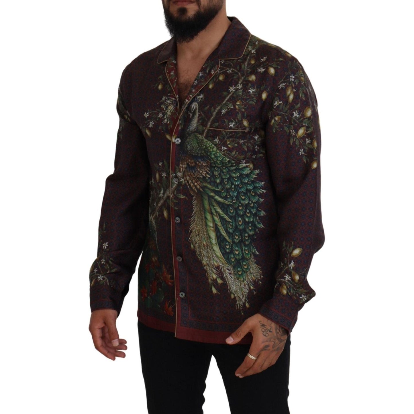 Dolce & Gabbana Elegant Silk Satin Men's Pajama Style Shirt Dolce & Gabbana Black