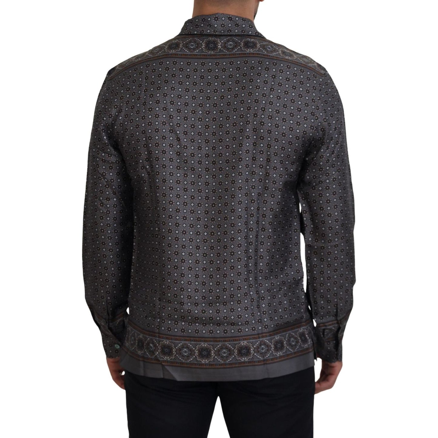 Dolce & Gabbana Elegant Silk Satin Baroque Shirt Dolce & Gabbana Dark Slate Gray