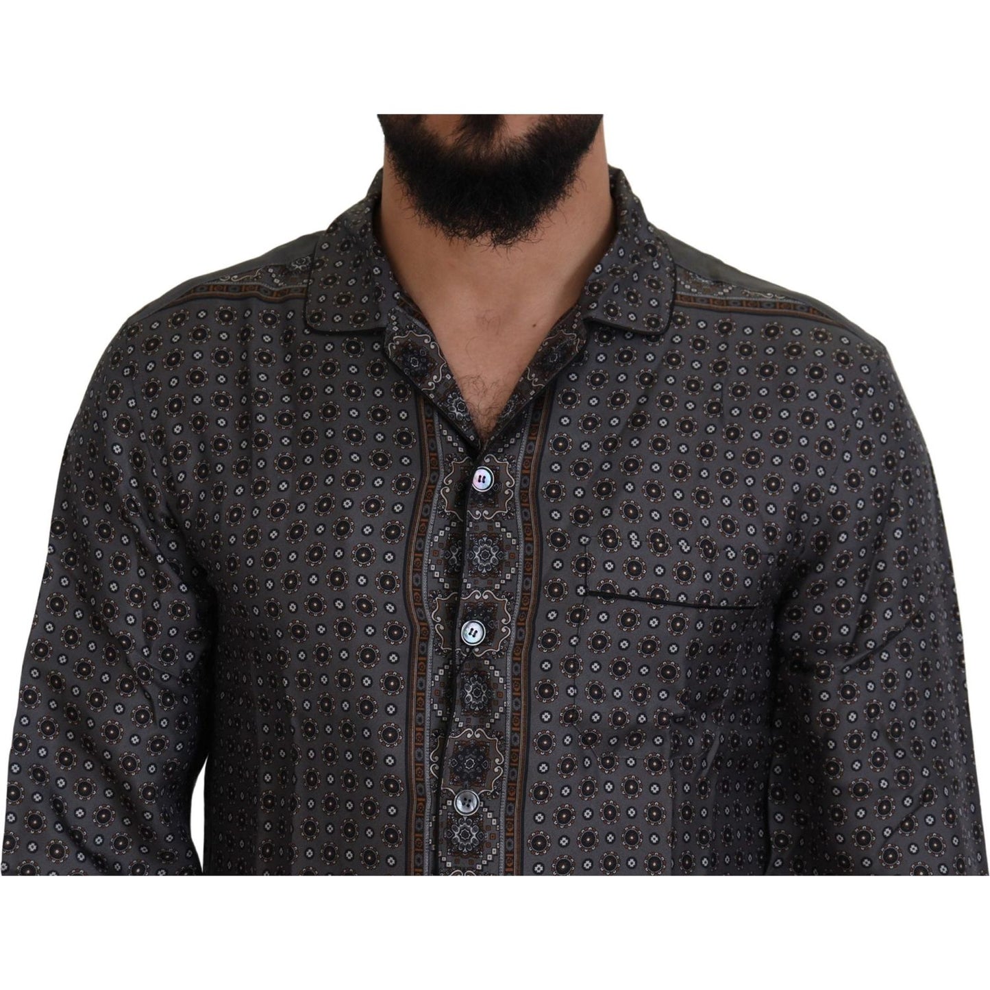 Dolce & Gabbana Elegant Silk Satin Baroque Shirt Dolce & Gabbana Dark Slate Gray