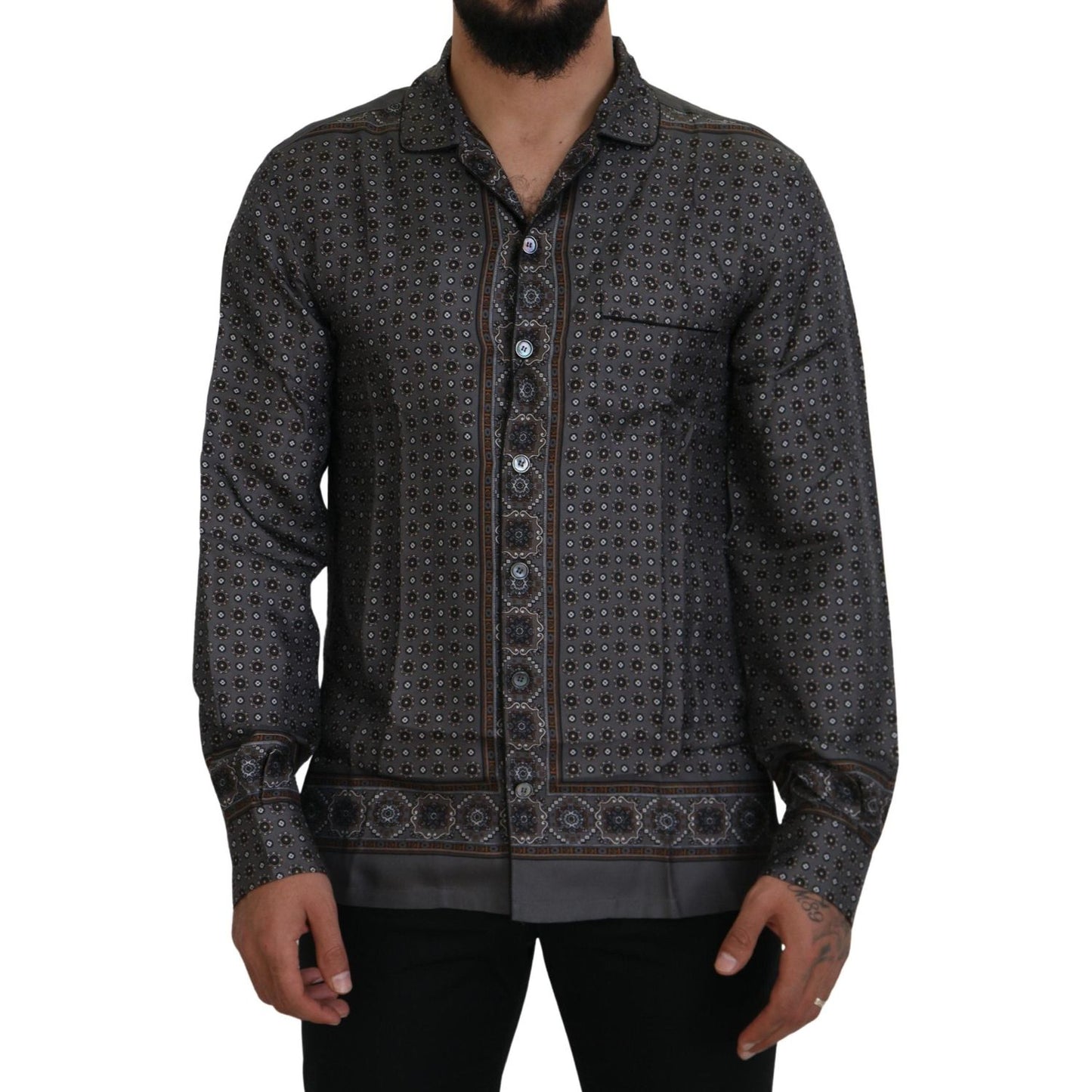 Dolce & Gabbana Elegant Silk Satin Baroque Shirt Dolce & Gabbana Dark Slate Gray