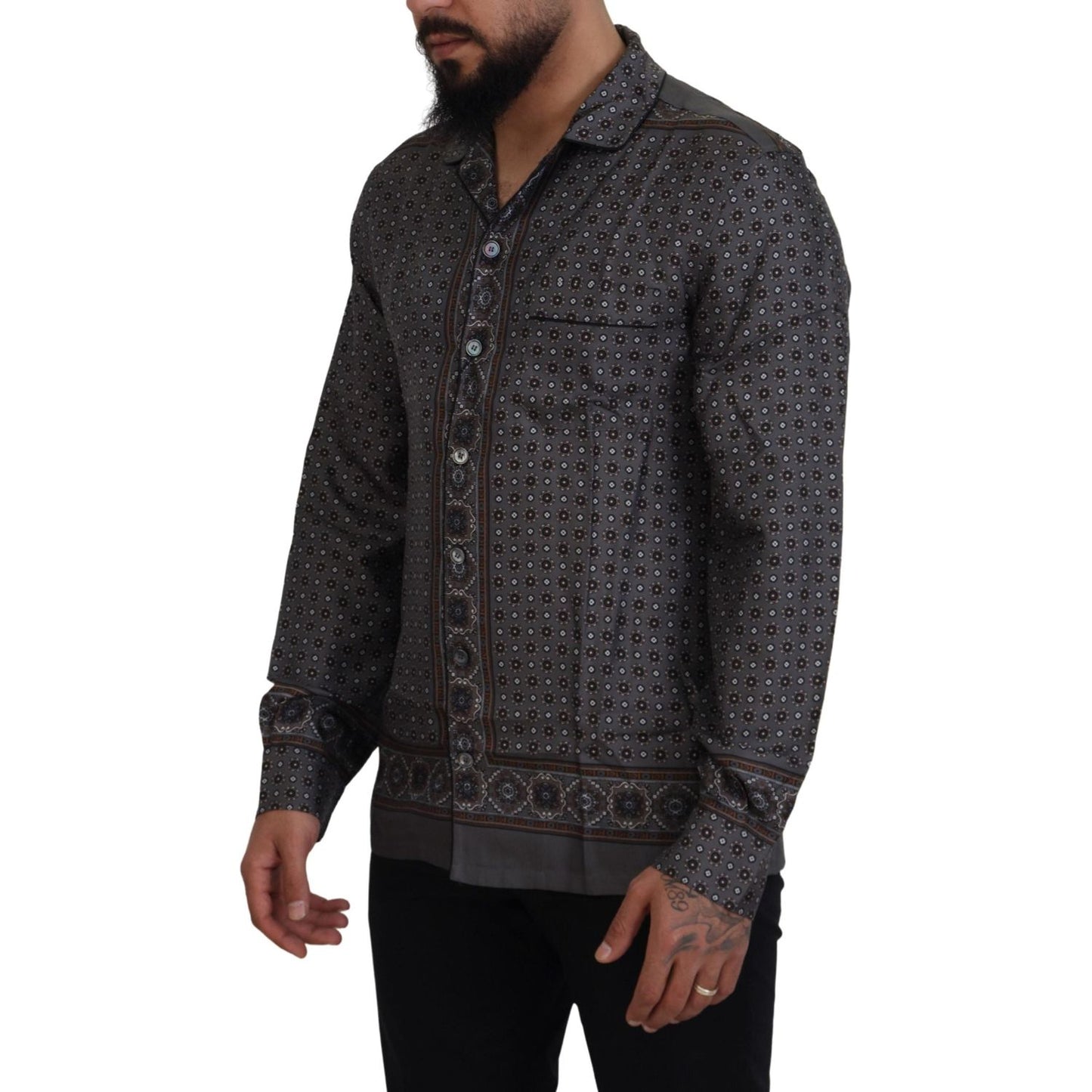 Dolce & Gabbana Elegant Silk Satin Baroque Shirt Dolce & Gabbana Dark Slate Gray