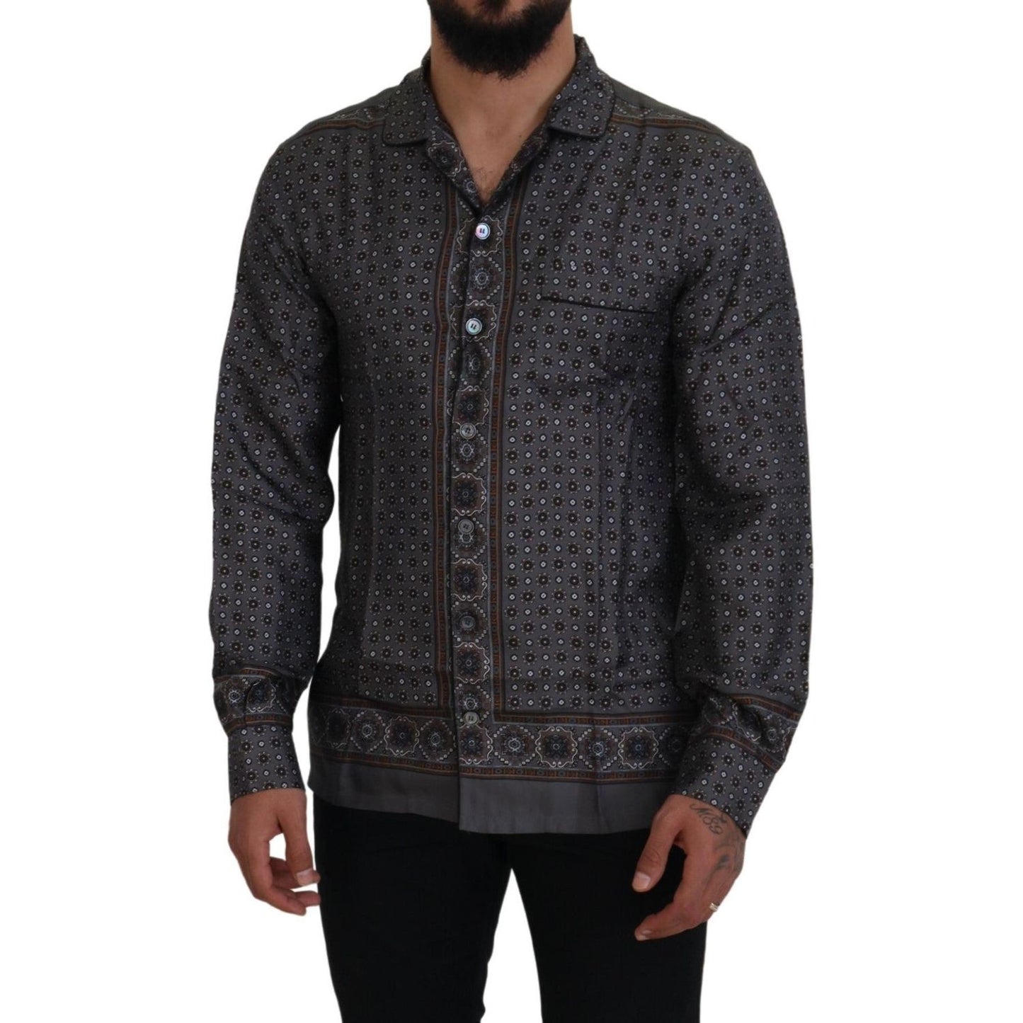 Dolce & Gabbana Elegant Silk Satin Baroque Shirt Dolce & Gabbana Dark Slate Gray