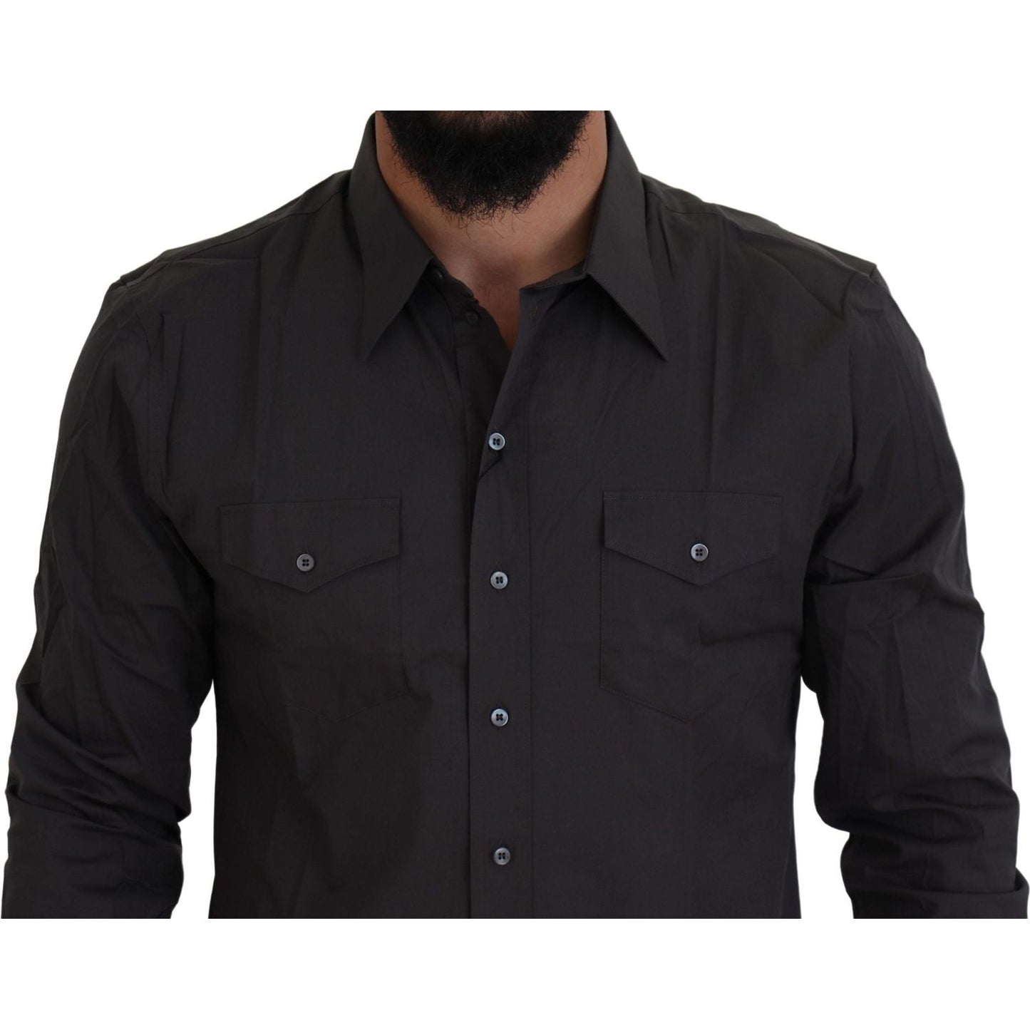 Dolce & Gabbana Elegant Gray Sicilia Slim Fit Dress Shirt Dolce & Gabbana Black