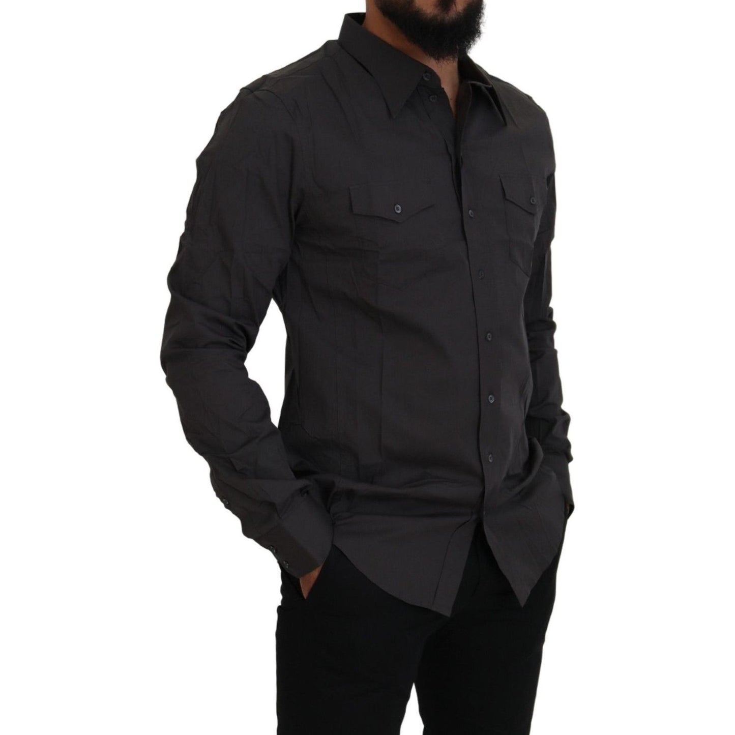 Dolce & Gabbana Elegant Gray Sicilia Slim Fit Dress Shirt Dolce & Gabbana Black
