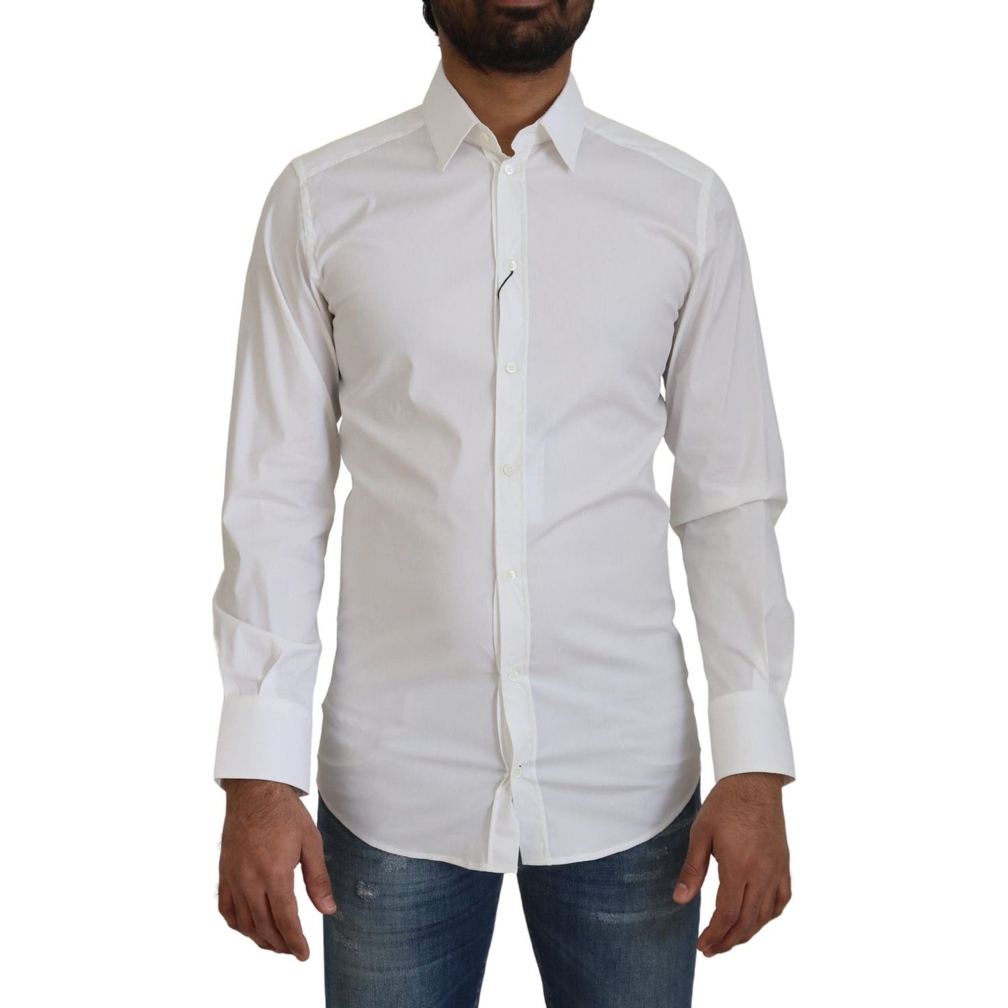 Dolce & Gabbana Dazzling White Slim Fit Dress Shirt Dolce & Gabbana Gray