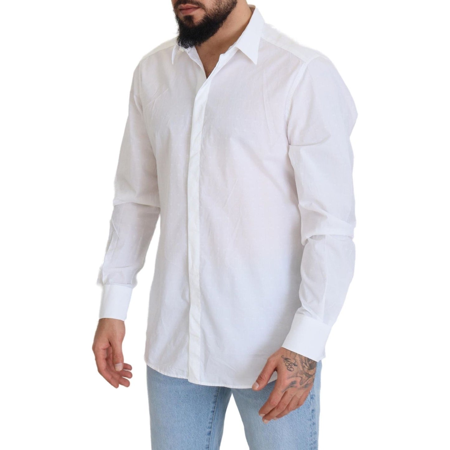 Dolce & Gabbana Elegance Reimagined White Cotton Dress Shirt Dolce & Gabbana Light Gray