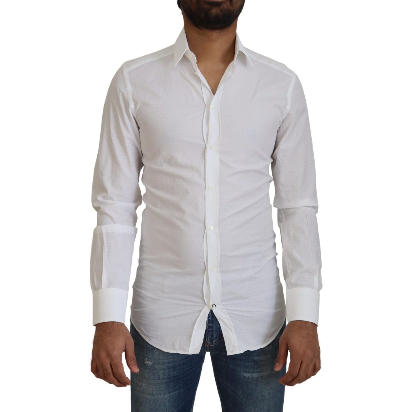 Dolce & Gabbana Elegant White Cotton Dress Shirt Slim Fit Dolce & Gabbana Gray