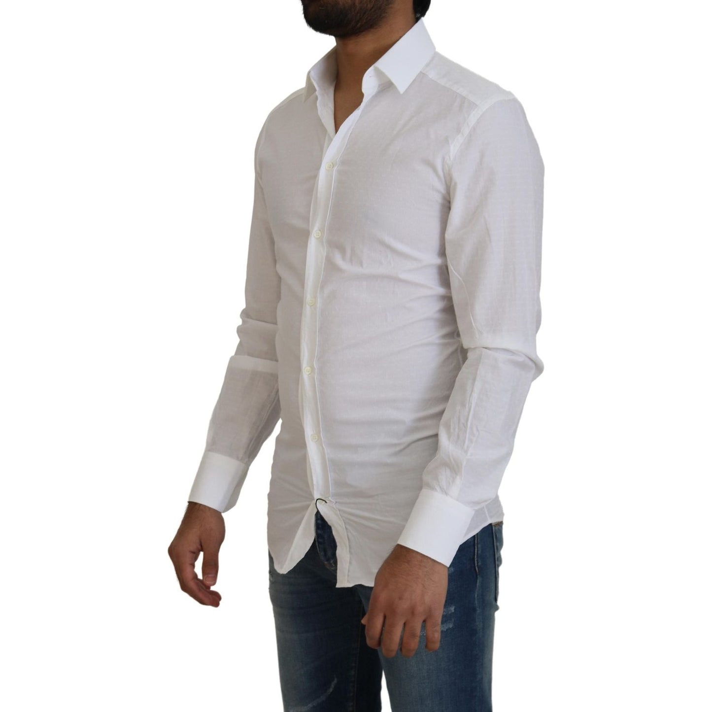 Dolce & Gabbana Elegant White Cotton Dress Shirt Slim Fit Dolce & Gabbana Gray