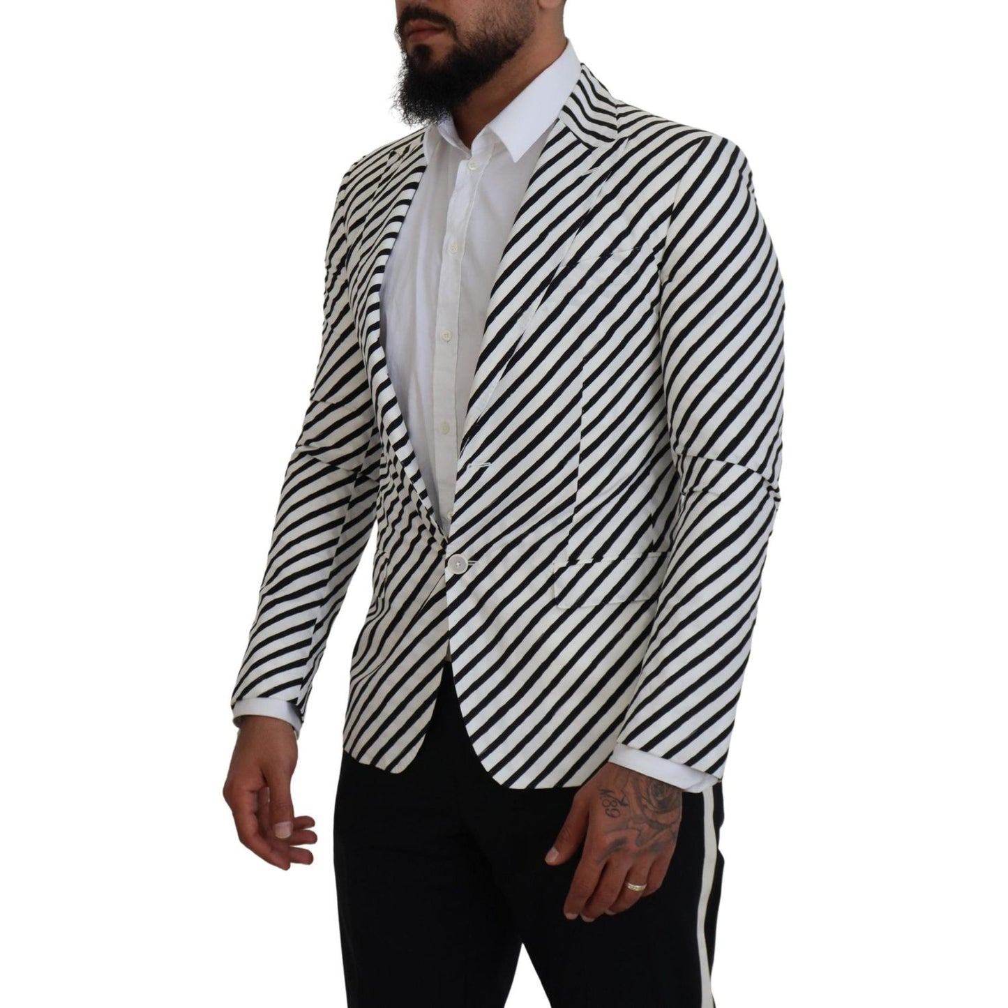 Dolce & Gabbana Elegant White Striped Single Breasted Blazer Dolce & Gabbana Gray