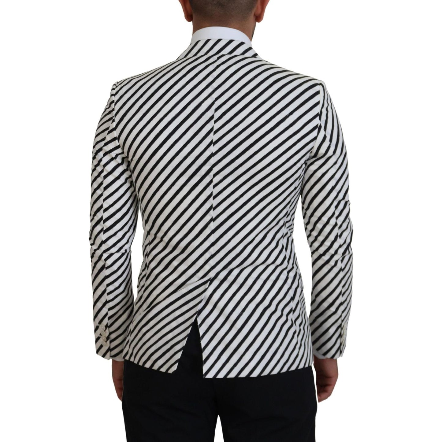 Dolce & Gabbana Elegant White Striped Single Breasted Blazer Dolce & Gabbana Gray