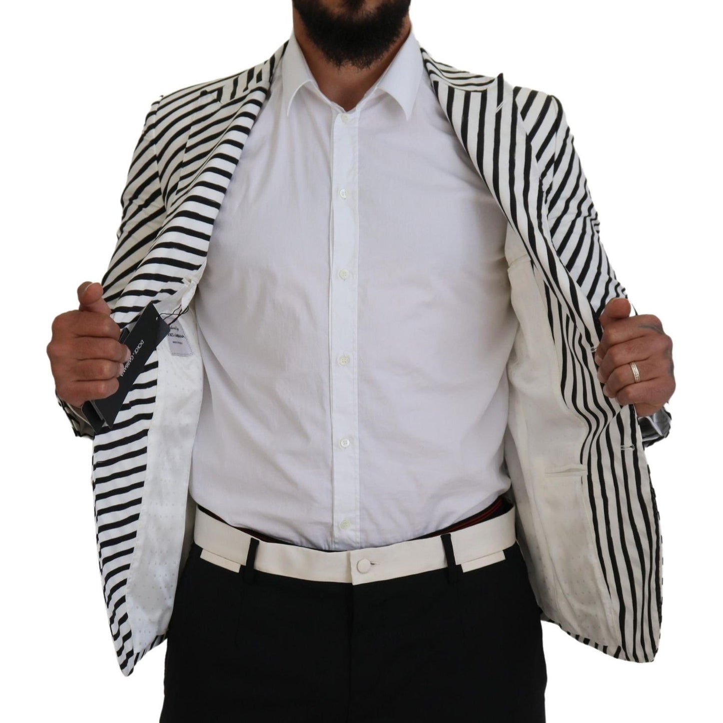 Dolce & Gabbana Elegant White Striped Single Breasted Blazer Dolce & Gabbana Gray