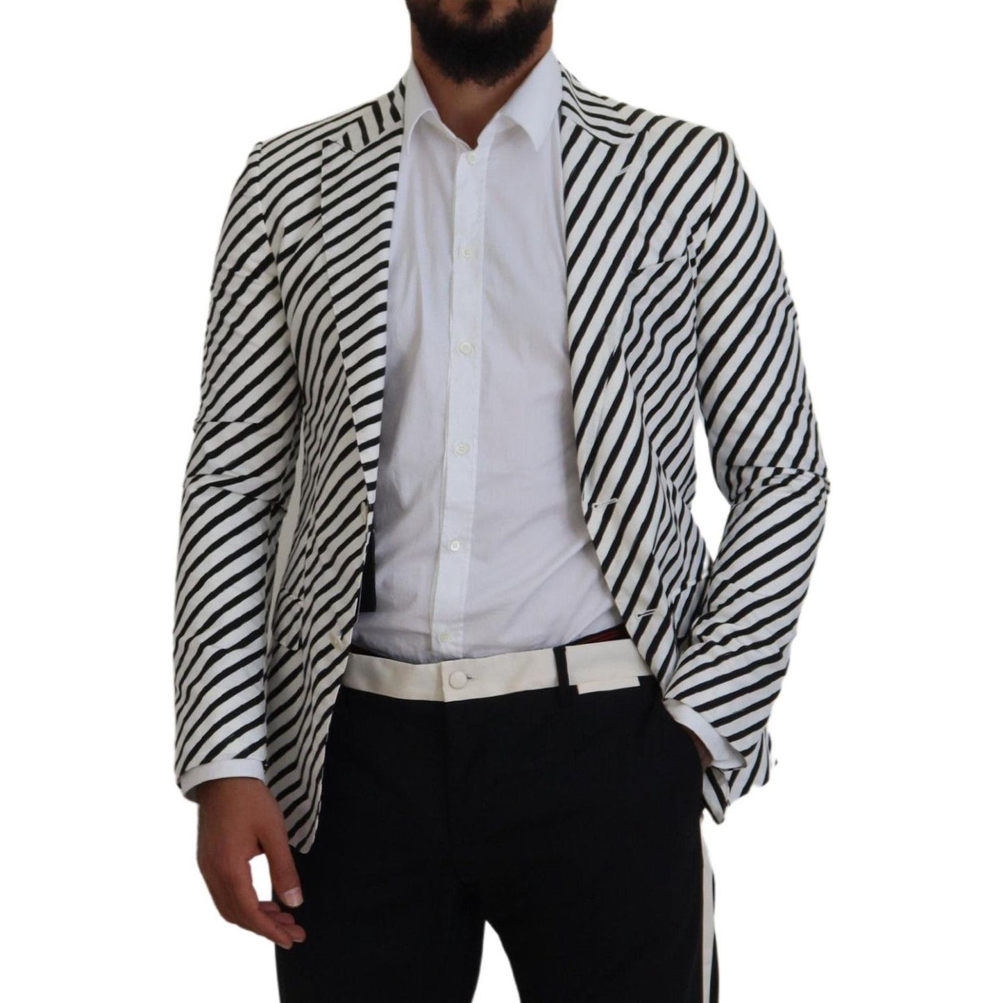 Dolce & Gabbana Elegant White Striped Single Breasted Blazer Dolce & Gabbana Black