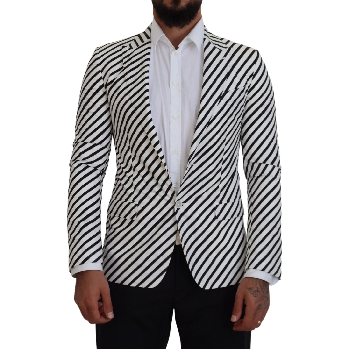 Dolce & Gabbana Elegant White Striped Single Breasted Blazer Dolce & Gabbana Gray