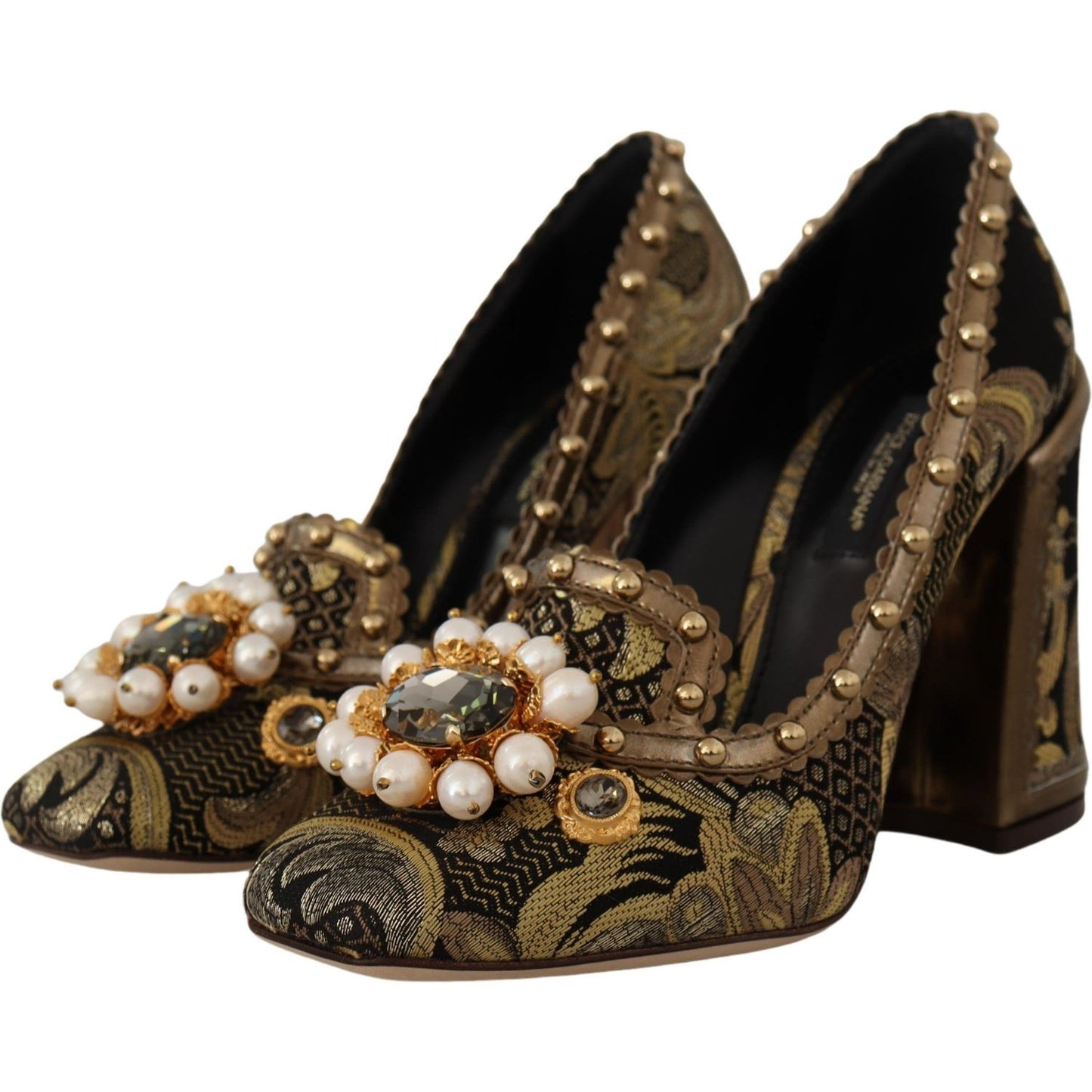 Dolce & Gabbana Elegant Gold Jacquard Brocade Pumps Dolce & Gabbana Black