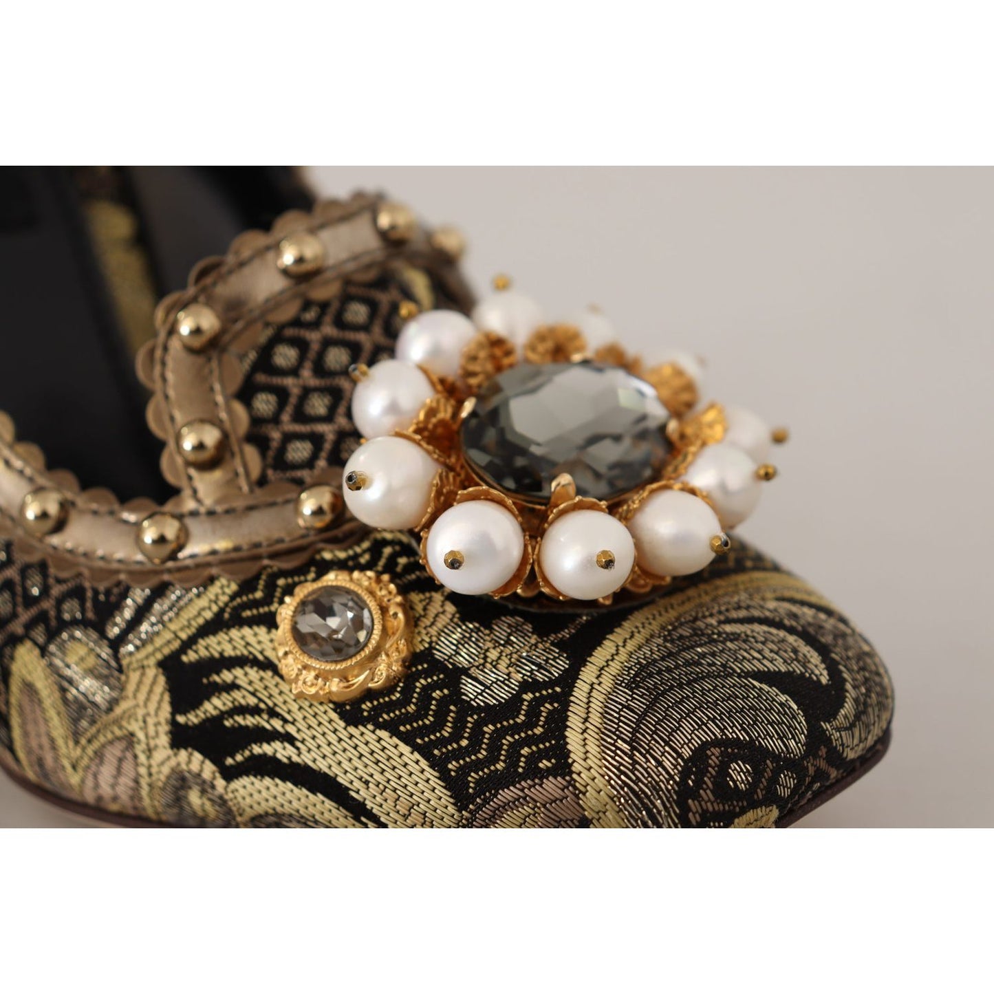 Dolce & Gabbana Elegant Gold Jacquard Brocade Pumps Dolce & Gabbana Dark Gray