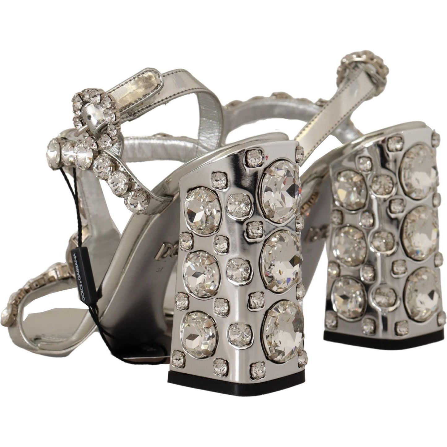 Dolce & Gabbana Crystal-Embellished Silver Leather Pumps Dolce & Gabbana Rosy Brown