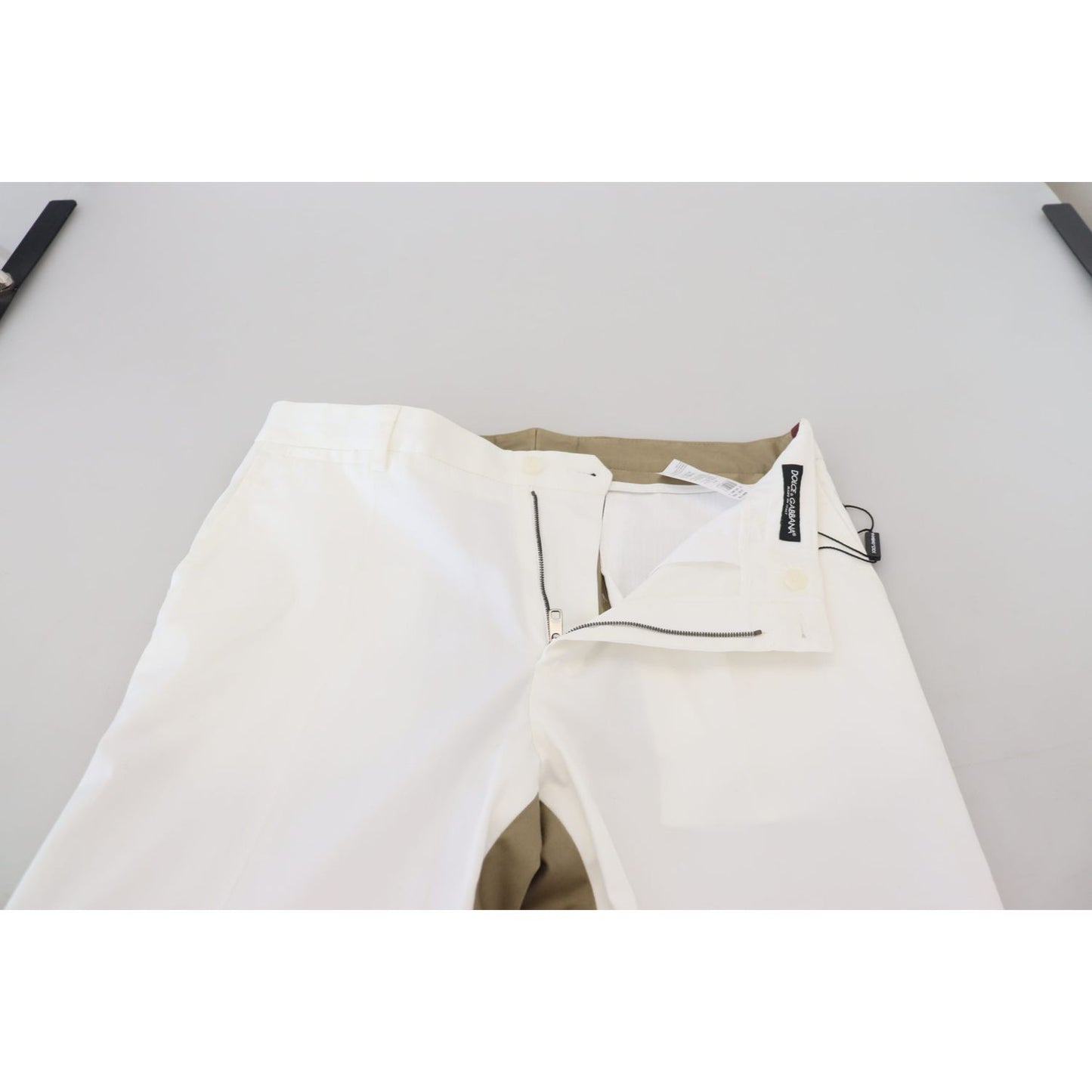 Dolce & Gabbana Two-Tone White & Brown Chic Cotton Pants Dolce & Gabbana Light Gray