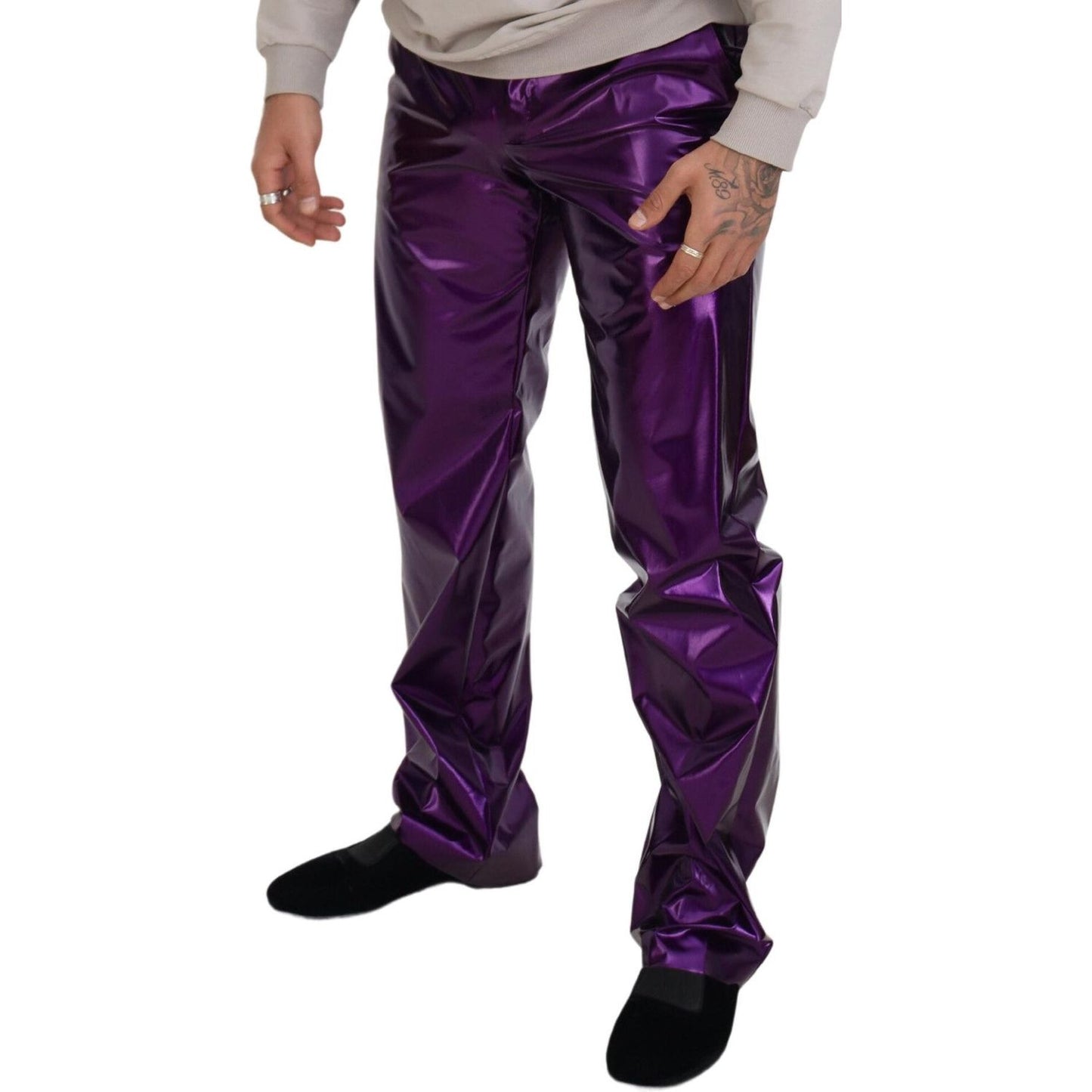 Dolce & Gabbana Elegant Shining Purple Straight Fit Pants Dolce & Gabbana Dark Slate Gray
