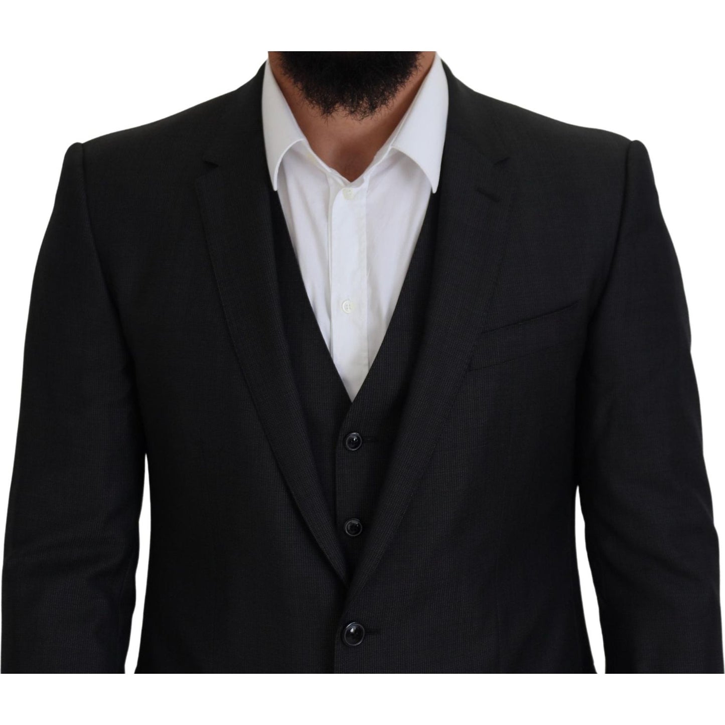 Dolce & Gabbana Elegant Gray Martini Three-Piece Wool Silk Suit Dolce & Gabbana Black