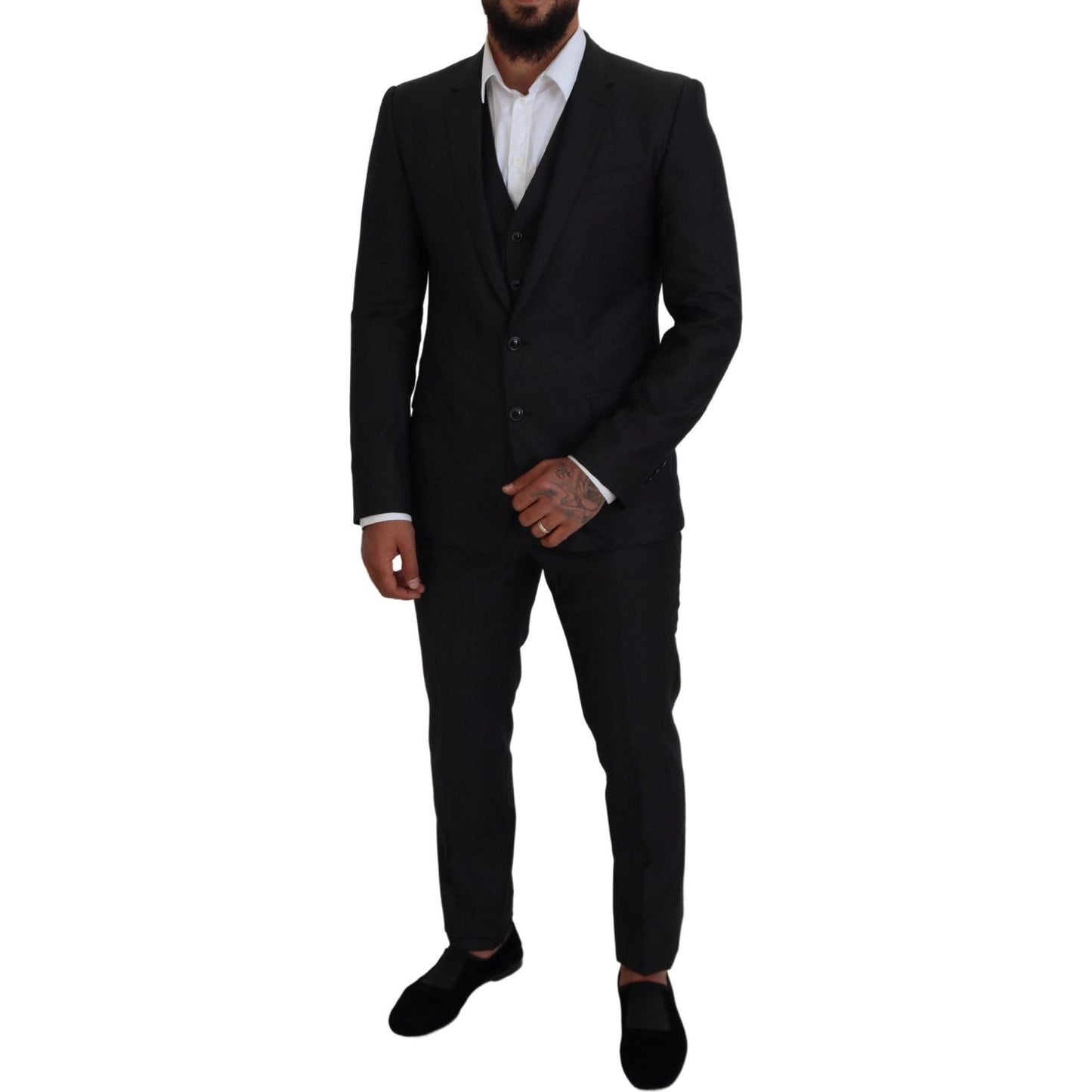 Dolce & Gabbana Elegant Gray Martini Three-Piece Wool Silk Suit Dolce & Gabbana Black