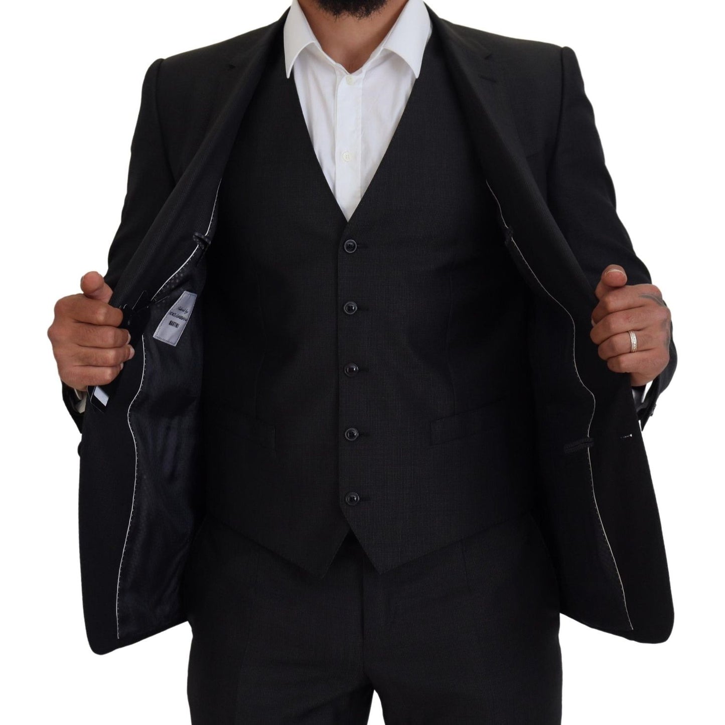 Dolce & Gabbana Elegant Gray Martini Three-Piece Wool Silk Suit Dolce & Gabbana Black