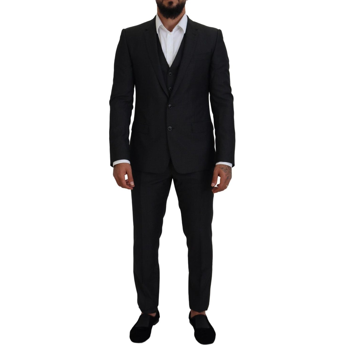 Dolce & Gabbana Elegant Gray Martini Three-Piece Wool Silk Suit Dolce & Gabbana Black