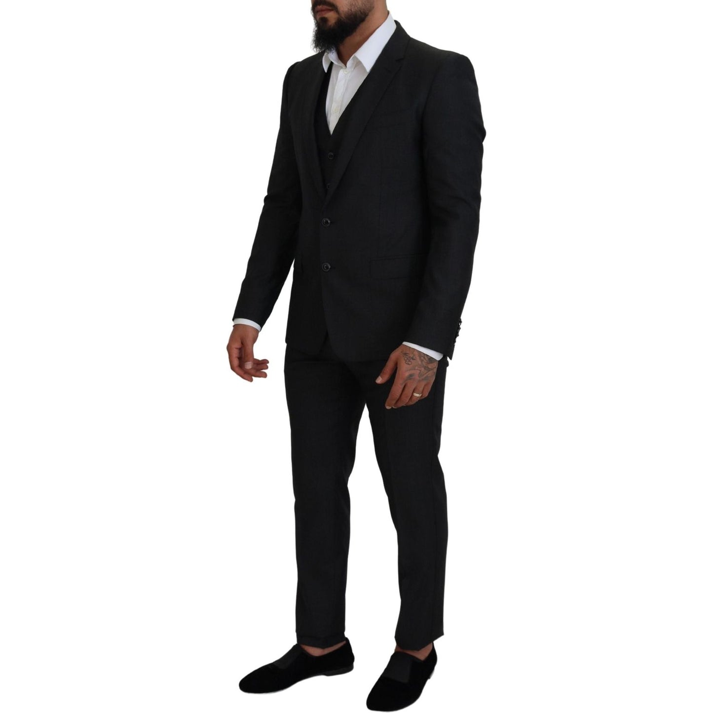 Dolce & Gabbana Elegant Gray Martini Three-Piece Wool Silk Suit Dolce & Gabbana Black