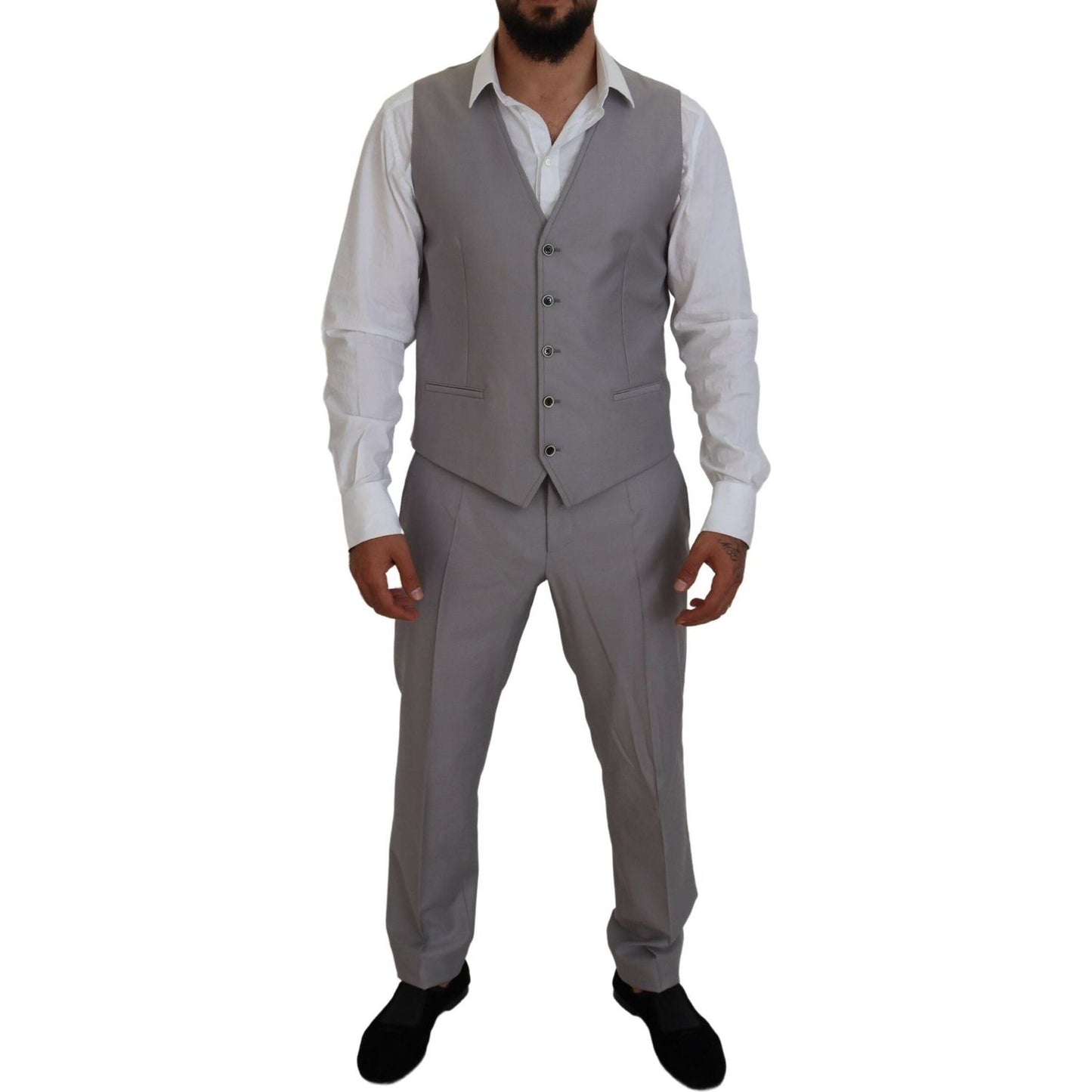 Dolce & Gabbana Elegant Silver Slim Fit Three-Piece Suit Dolce & Gabbana Dim Gray