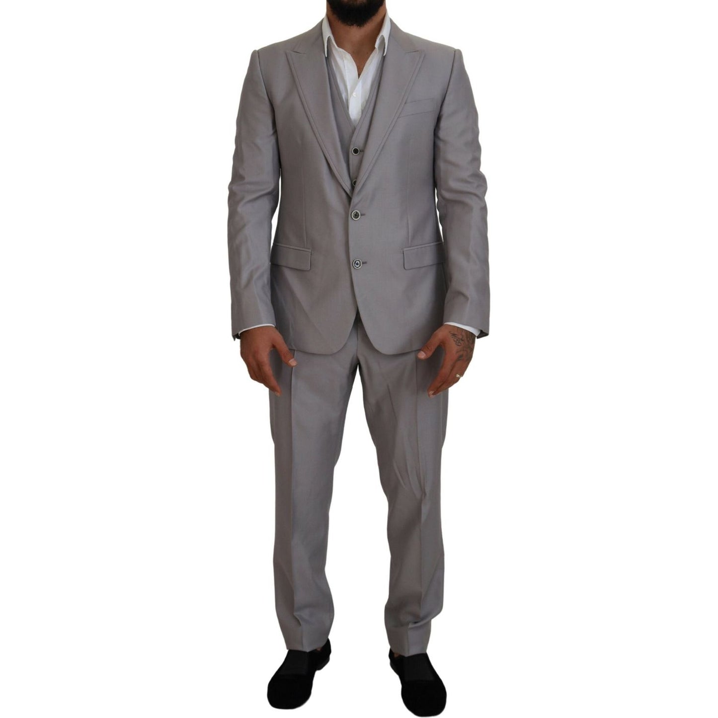 Dolce & Gabbana Elegant Silver Slim Fit Three-Piece Suit Dolce & Gabbana Dim Gray