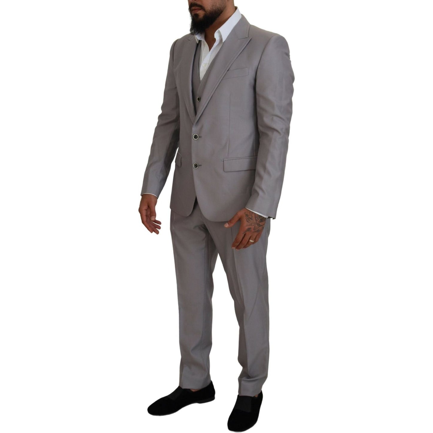 Dolce & Gabbana Elegant Silver Slim Fit Three-Piece Suit Dolce & Gabbana Dim Gray